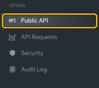 In the menu, click **Public API**.
